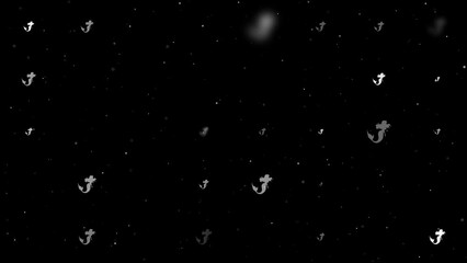 Poster - Template animation of evenly spaced mermaid symbols of different sizes and opacity. Animation of transparency and size. Seamless looped 4k animation on black background with stars
