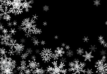 Wall Mural - Christmas background with falling snowflakes. Winter holiday background or frame with pattern of layered snow.