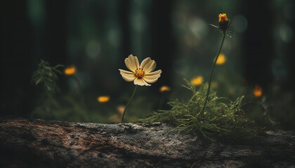 Canvas Print - Fresh wildflower growth in meadow, yellow daisy blossom in sunlight generated by AI