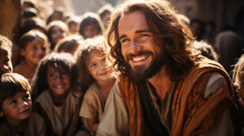 Jesus Christ And The Children. Christian Banner