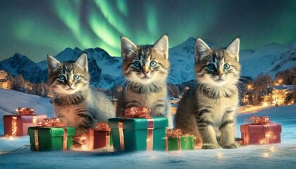 Wall Mural - Cute Kitty's holiday