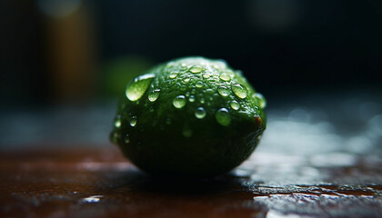 Wall Mural - Refreshing citrus drink with lime slice on clean wooden table generated by AI