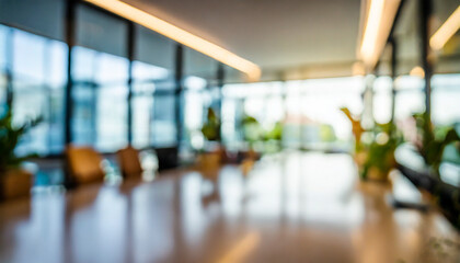 Aufkleber - Beautiful blurred background of a light modern office interior with and beautiful lighting in a sunny day