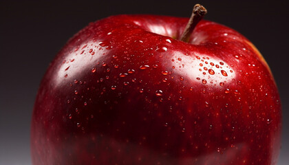 Poster - Juicy apple drop reflects freshness of organic nature on black background generated by AI