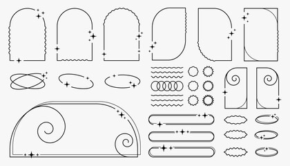 Poster - Set of retro frames, vintage archs with blink and stars, empty spaces, decorations in Y2K aesthetic. Vector illustration.