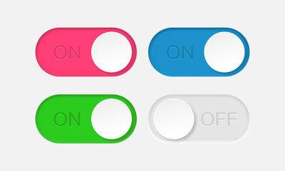 Aufkleber - on and off switch buttons on an isolated background. set of switch buttons in different colors with 