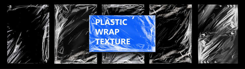 Aufkleber - Сollection of plastic wrap texture for background and photo overlay effect. Realistic mockup of clear polyethylene. Plastic Wrap Textures for Creative Backgrounds and Overlays. Vector illustration