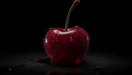 Sticker - Juicy apple reflects nature freshness in a black background still life generated by AI