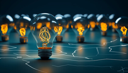 Canvas Print - Glowing light bulb illuminates bright ideas generated by AI