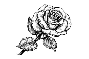 Wall Mural - Rose flower hand drawn ink sketch. Engraving style vector illustration.