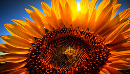 Sticker - Vibrant sunflower head, close up of yellow petal and pollen pattern generated by AI