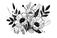 Hand Drawn Ink Sketch Of Meadow Wild Flower Composition. Engraved Style Vector Illustration.