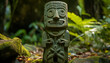 Ancient idol sculpture symbolizes spirituality in tropical rainforest generated by AI