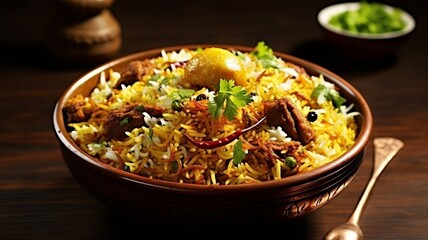 Wall Mural - Biryani: Flavorful Indian Mixed Rice Dish with Spices and Meat or Vegetables

