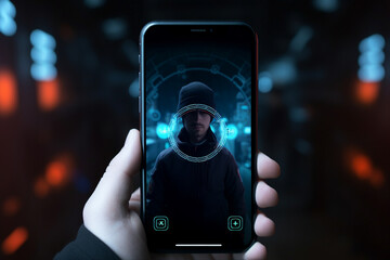 Generative AI picture of hacker criminal breaking binary code stealing data