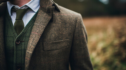 Poster - Menswear autumn winter clothing and tweed accessory collection in the English countryside, man fashion style, classic gentleman look