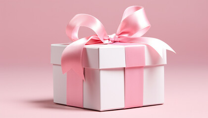 Canvas Print - Wrapped gift box with shiny pink decoration generated by AI