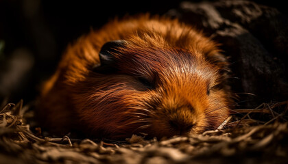 Sticker - Fluffy guinea pig with whiskers lying on grass, looking cute generated by AI