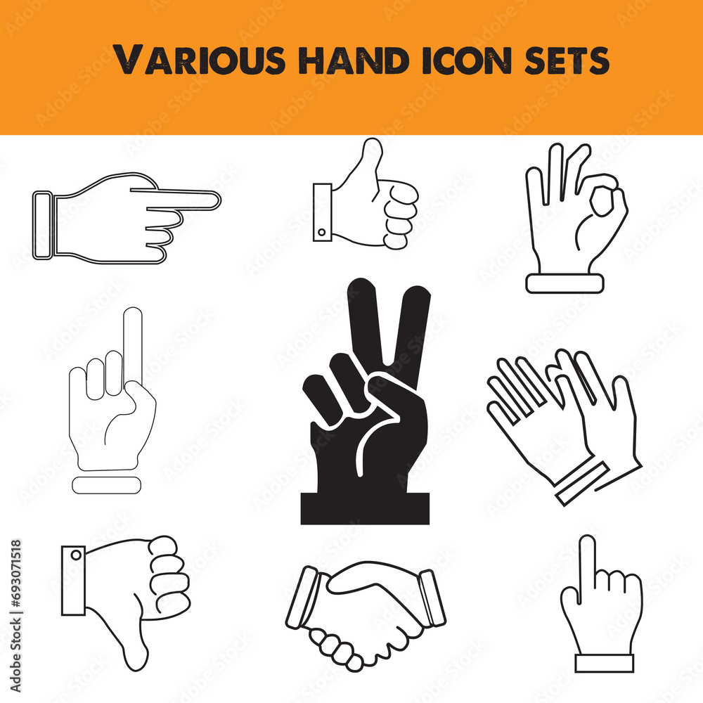Vector set of different finger signs .Social media thumbs up, finger points, like, ok, like and dislike icons EPS 10