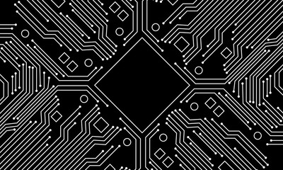 Poster - White circuit line technology pattern on black background vector