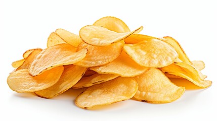 Wall Mural - Tasty potato chips isolated on white background with ample copy space for text or design elements