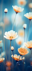 Wall Mural - Beautiful minimalistic floral background with spring flowers, soft light, selective focus, smartphone wallpaper