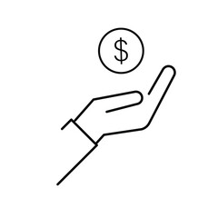 Fototapete - save money icon, salary money, invest finance, hand holding dollar, line symbols on white background -