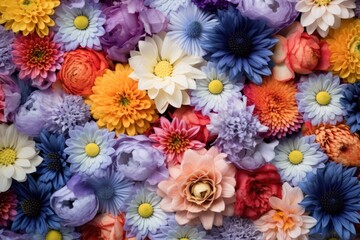  a rainbow gradient of floral blooms shot from a top-down perspective