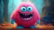 Cute little monster with purple fur and blue eyes in 3D cartoon style, Generative AI