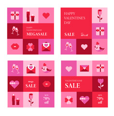 Wall Mural - Valentine's day sale for social media, instagram stories and post, mobile app, banners, cards. Post template