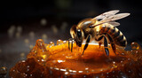 Gros plan d'une abeille et de miel