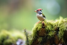 Focused Woodpecker On A Mossy Trunk