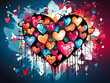 © puhimec - Background in the style of street art with hearts with drips of paint.