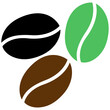 Icono de tres granos de café de varios colores sin fondo