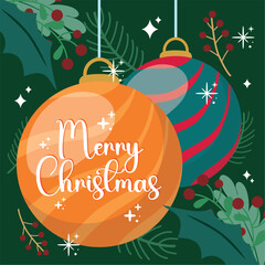 Poster - Christmas cute card with christmas tree balls Vector