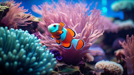 Wall Mural - 
Beautiful color clownfish on coral feefs