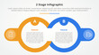 2 points stage template for comparison opposite infographic concept for slide presentation with big outline circle and badge on side with flat style