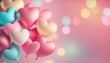 Walentynkowe tło z różowymi balonami w kształcie serc i miejscem na tekst