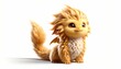 Cute yellow baby dragon. Cartoon fluffy gold dragon character. Funny Fantasy monster with wings and big eyes. Fairy-tale hero. Children book. Illustration of tales. Toy design. Print. Copy space
