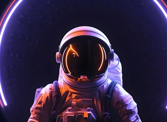Wall Mural - portrait of astronaut or spaceman with neon light.