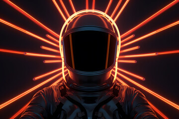 Wall Mural - portrait of astronaut or spaceman with neon light.