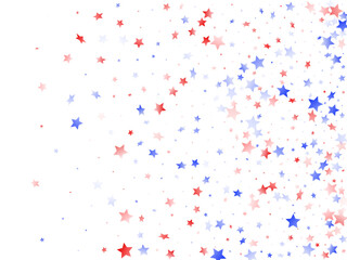 Wall Mural - Flying red blue white star sparkles on white vector american patriotic background.