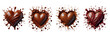 Set of Flat Lay of Liquid chocolate heart with drips and splashes, Valentine's day, isolated over on transparent background(3)