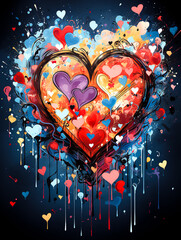 Wall Mural - A colorful heart drawn with different colors with drips and splashes.