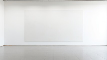 Canvas Print -  an empty room with a white square on the wall and a black and white clock on the wall in front of a white square in the middle of the room.