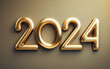 Luxurious 3d golden 2024 text on podium platform banner for new year festive