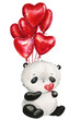 Cute panda, red balloons and lollipop watercolor hand drawn illustrations, Baby animal isolated, love Valentine's Day