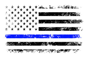 Wall Mural - Thin Blue Line With USA Flag. Vintage American Police Support Flag.	