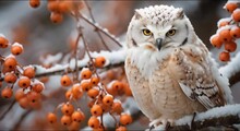 Owl On A Snowy Branch Footage