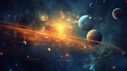 Wall Mural - galactic fairytale: a whimsical solar system journey on faded paper - enchanting space wallpaper